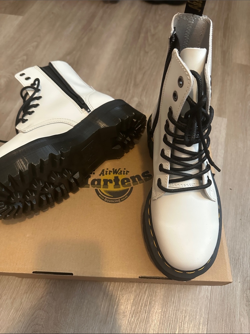Dr. Martens White Leather Lace-Up Molly with Black Soles